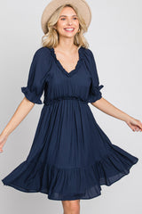 Navy Ruffle Accent Dress