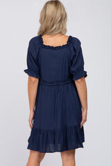 Navy Ruffle Accent Maternity Dress