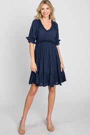 Navy Ruffle Accent Dress