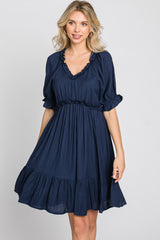 Navy Ruffle Accent Dress