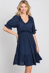 Navy Ruffle Accent Dress