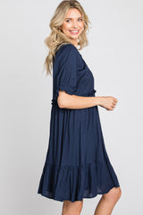 Navy Ruffle Accent Dress