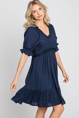 Navy Ruffle Accent Dress