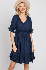 Navy Ruffle Accent Dress