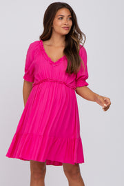 Fuchsia Ruffle Accent Maternity Dress