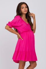 Fuchsia Ruffle Accent Maternity Dress