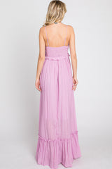 Lavender Sleeveless Ruffle V-Neck Maxi Dress