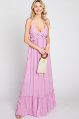 Lavender Sleeveless Ruffle V-Neck Maxi Dress