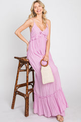 Lavender Sleeveless Ruffle V-Neck Maxi Dress