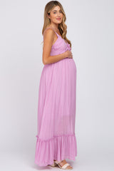 Lavender Sleeveless Ruffle V-Neck Maternity Maxi Dress