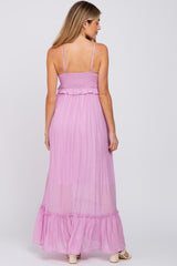 Lavender Sleeveless Ruffle V-Neck Maternity Maxi Dress