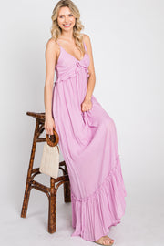 Lavender Sleeveless Ruffle V-Neck Maxi Dress