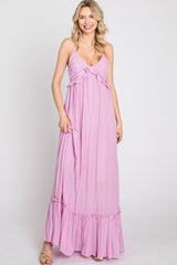 Lavender Sleeveless Ruffle V-Neck Maxi Dress