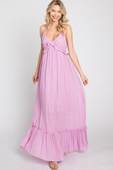 Lavender Sleeveless Ruffle V-Neck Maxi Dress