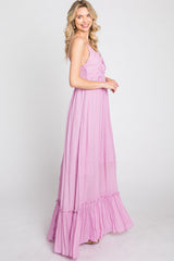 Lavender Sleeveless Ruffle V-Neck Maxi Dress