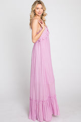 Lavender Sleeveless Ruffle V-Neck Maxi Dress