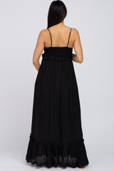 Black Sleeveless Ruffle V-Neck Maternity Maxi Dress