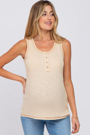 Yellow Ribbed Button Neckline Maternity Tank