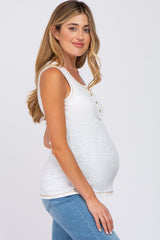 White Ribbed Button Neckline Maternity Tank