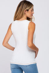 White Ribbed Button Neckline Maternity Tank