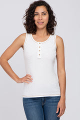 White Ribbed Button Neckline Maternity Tank