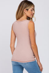 Pink Ribbed Button Neckline Maternity Tank