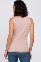 Pink Ribbed Button Neckline Tank