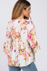 Ivory Floral V-Neck Ruffle Sleeve Maternity Blouse