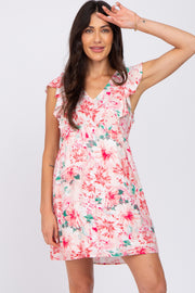 Pink Floral Ruffle Sleeve Babydoll Dress