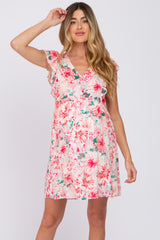 Pink Floral Ruffle Sleeve Babydoll Maternity Dress