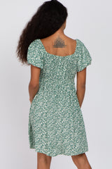 Green Floral Crochet Accent Dress