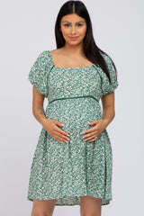 Green Floral Crochet Accent Maternity Dress