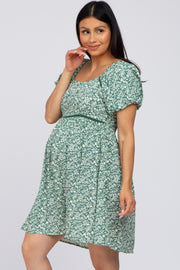 Green Floral Crochet Accent Maternity Dress