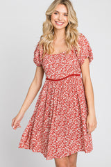 Red Floral Crochet Accent Dress