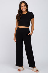 Black Crop Top Maternity Lounge Set