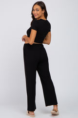 Black Crop Top Maternity Lounge Set