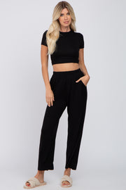 Black Crop Top Lounge Set