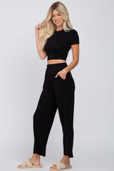 Black Crop Top Lounge Set