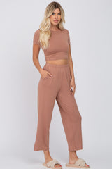 Mocha Crop Top Lounge Set