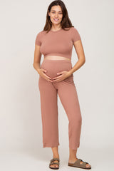 Mocha Crop Top Maternity Lounge Set