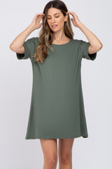 Olive Soft Knit Cuffed Short Sleeve Maternity Dress