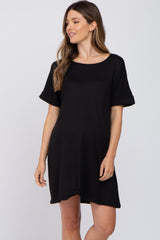 Black Soft Knit Cuffed Short Sleeve Maternity Dress