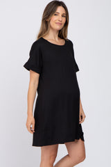 Black Soft Knit Cuffed Short Sleeve Maternity Dress