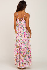 Pink Floral Smocked Accent Maxi Dress