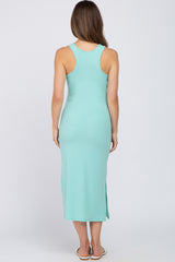 Mint Green Ribbed Side Slit Maternity Midi Dress