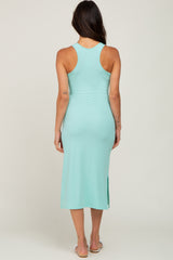 Mint Green Ribbed Side Slit Midi Dress