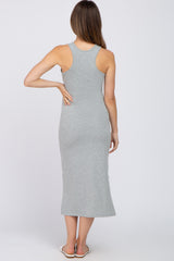 Heather Grey Ribbed Side Slit Maternity Midi Dress