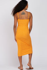 Orange Leaf Print Fitted Midi Dress