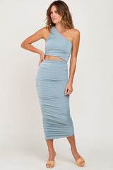 Jade One Shoulder Cutout Ruched Maternity Midi Dress