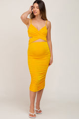 Yellow Crossover Cut Out Maternity Fitted Dress